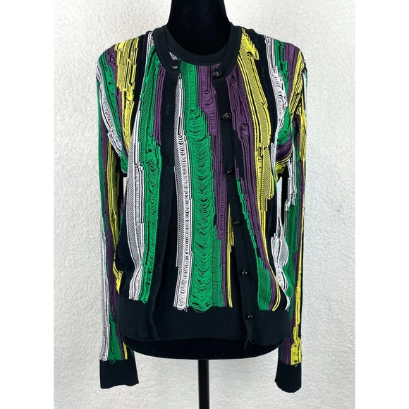 VERSACE • 2-Piece Distressed Jacquard Striped Cardigan and Tank Top Matching Set - Picture 8 of 16